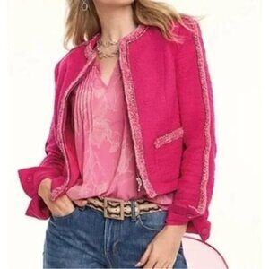 CAbi Fuscia Pink Tweed Zip Up Ballroom Blazer Jacket Size XL